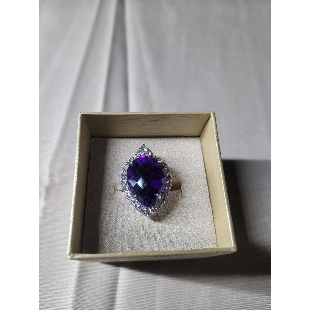 Sterling Silver Purple Amethyst & Clear Crystal Ring – BBJ – Size 6